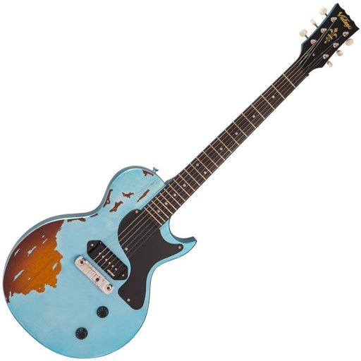 Vintage V120 ICON Electric Guitar ~ Distressed Gun Hill Blue Over Sunburst - DD Music Geek