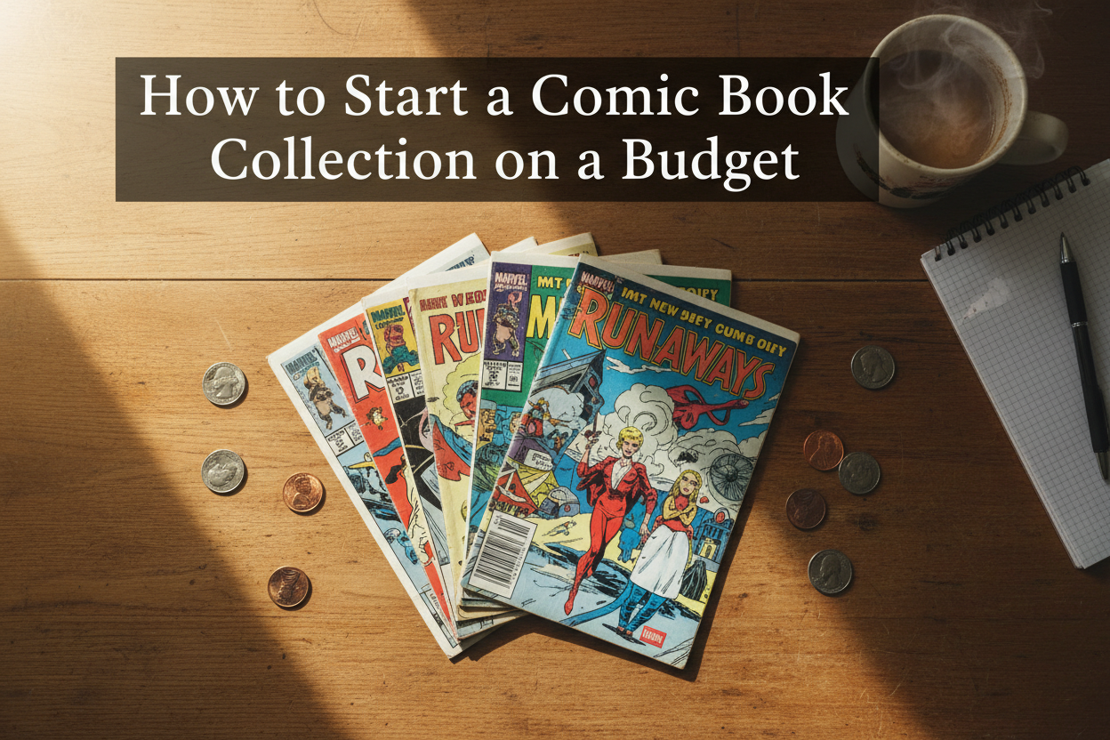the comics with coins flat lay