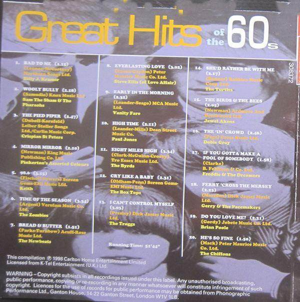 Various: Great Hits Of The 60's (CD, Comp) - DD Music Geek