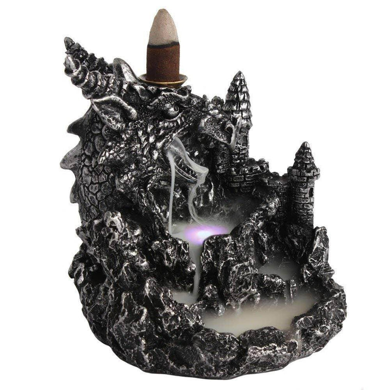 Silver Dragon Backflow Incense Burner With Light - DD Music Geek