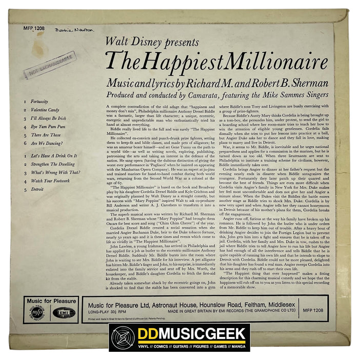 Richard M. Sherman, Robert B. Sherman, Mike Sammes Singers, Tutti Camarata : Walt Disney Presents The Happiest Millionaire (LP, Album, Mono)