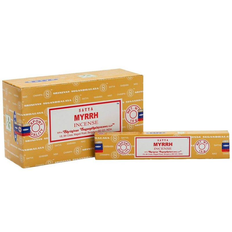 Set of 12 Packets of Myrrh Incense Sticks by Satya - DD Music Geek