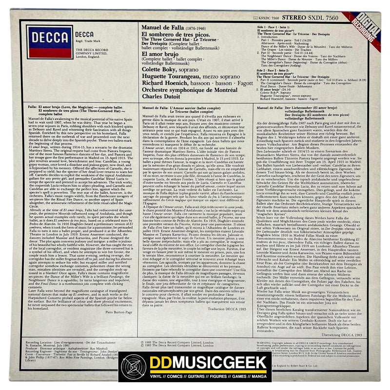 Manuel De Falla, Colette Boky, Huguette Tourangeau, Orchestre symphonique de Montréal, Charles Dutoit: The Three Cornered Hat = Der Dreispitz - El Amor Brujo (LP) - DD Music Geek