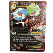 A MEGA EX M Gardevoir Pokémon trading card, featuring artwork of M Gardevoir with blue and green feathers, on a white background.