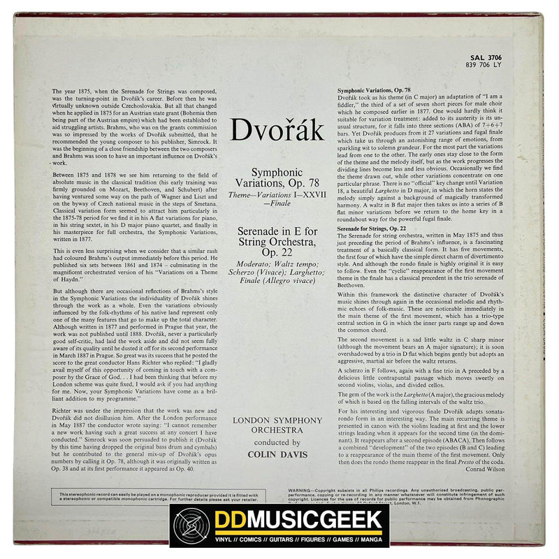 Dvořák*, London Symphony Orchestra, Colin Davis*: Symphonic Variations, Serenade For String Orchestra (LP) - DD Music Geek