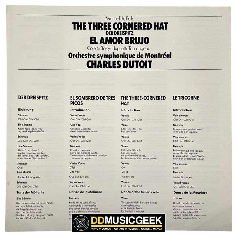 Manuel De Falla, Colette Boky, Huguette Tourangeau, Orchestre symphonique de Montréal, Charles Dutoit: The Three Cornered Hat = Der Dreispitz - El Amor Brujo (LP) - DD Music Geek