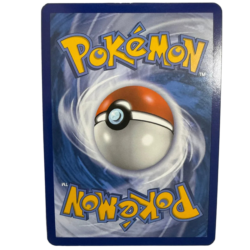A Pokémon trading card featuring the classic red-and-white Poké Ball centered on a blue swirling background, with large yellow Pokémon logos at the top and bottom.