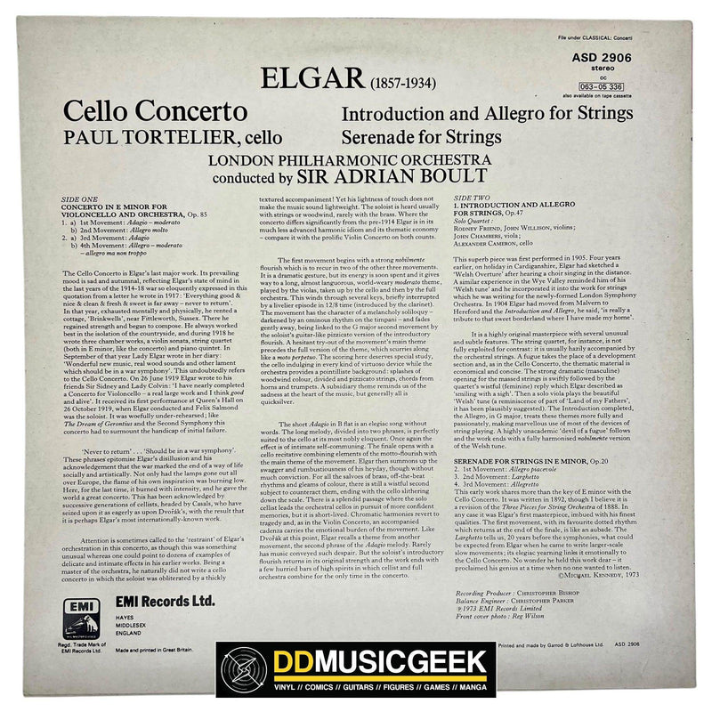 Elgar* - Paul Tortelier, London Philharmonic Orchestra, Sir Adrian Boult: Cello Concerto / Introduction & Allegro For Strings / Serenade For Strings (LP, RP) - DD Music Geek