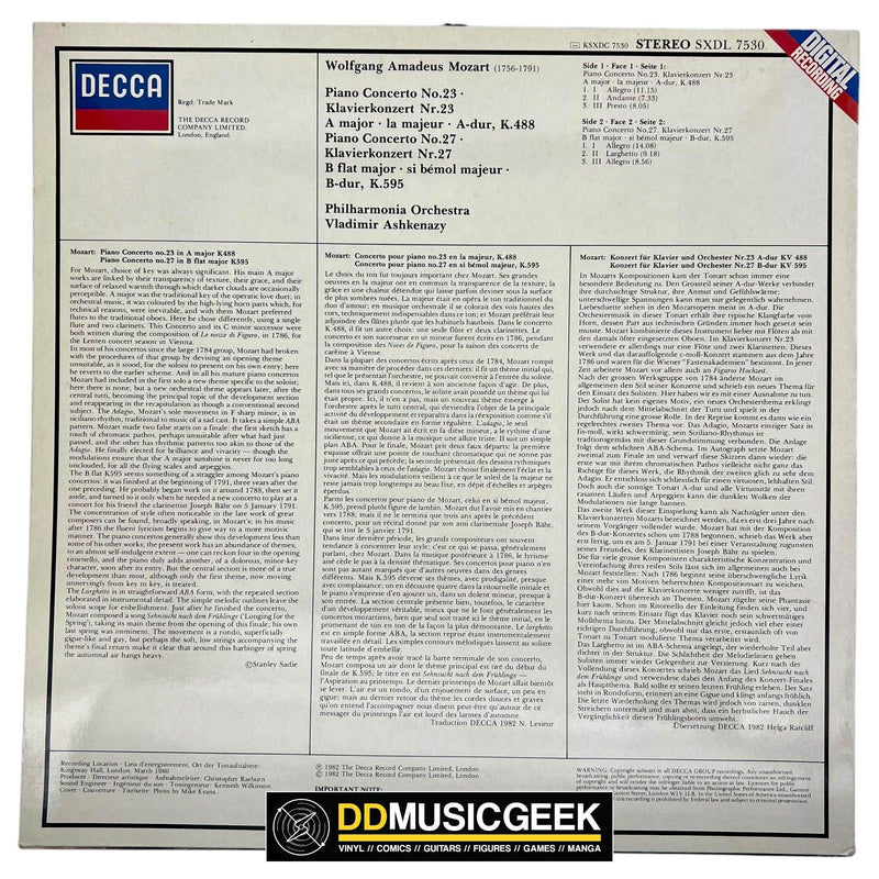 Mozart*, Vladimir Ashkenazy, Philharmonia Orchestra: Piano Concertos = Klavierkonzerte No.23, K.488 · No.27, K.595 (LP) - DD Music Geek