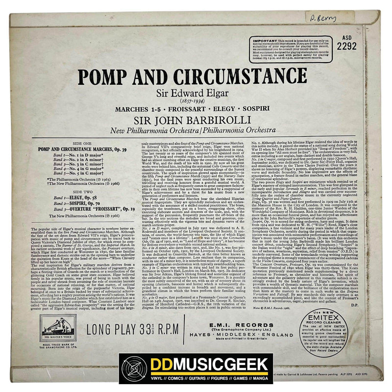 Elgar* - New Philharmonia Orchestra, Philharmonia Orchestra Conducted By Sir John Barbirolli: Pomp And Circumstance (LP, RE) - DD Music Geek