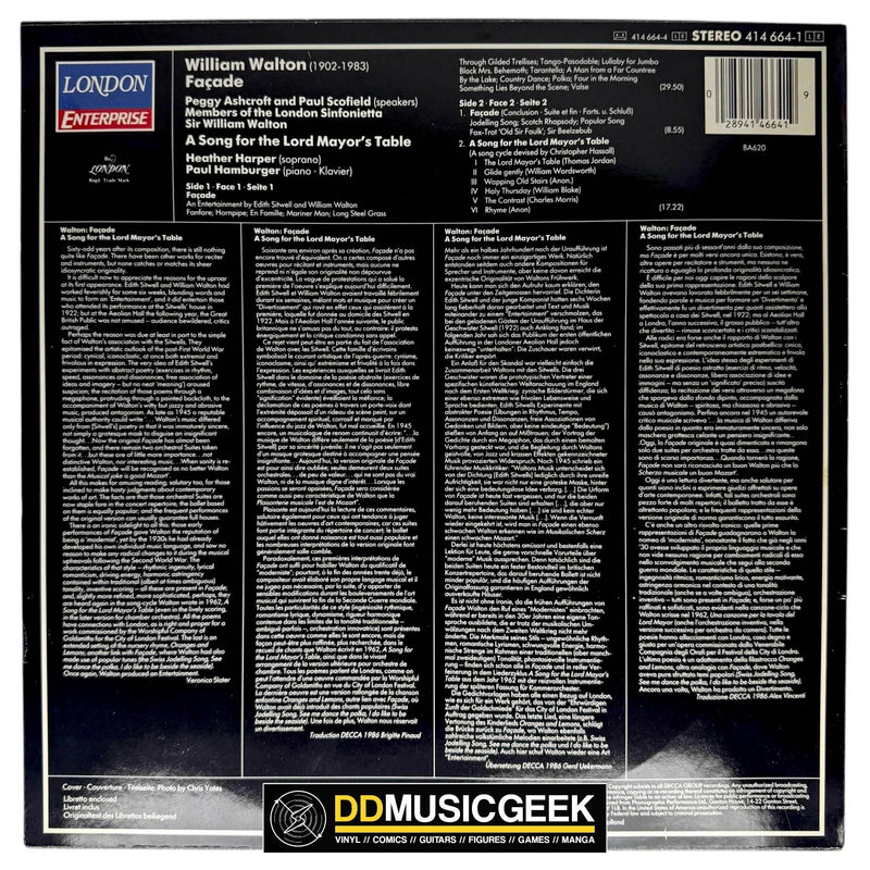 Peggy Ashcroft / Paul Scofield, Paul Scofield, London Sinfonietta, Heather Harper, Paul Hamburger, Sir William Walton: Façade - A Song For The Lord Mayor's Table (LP) - DD Music Geek