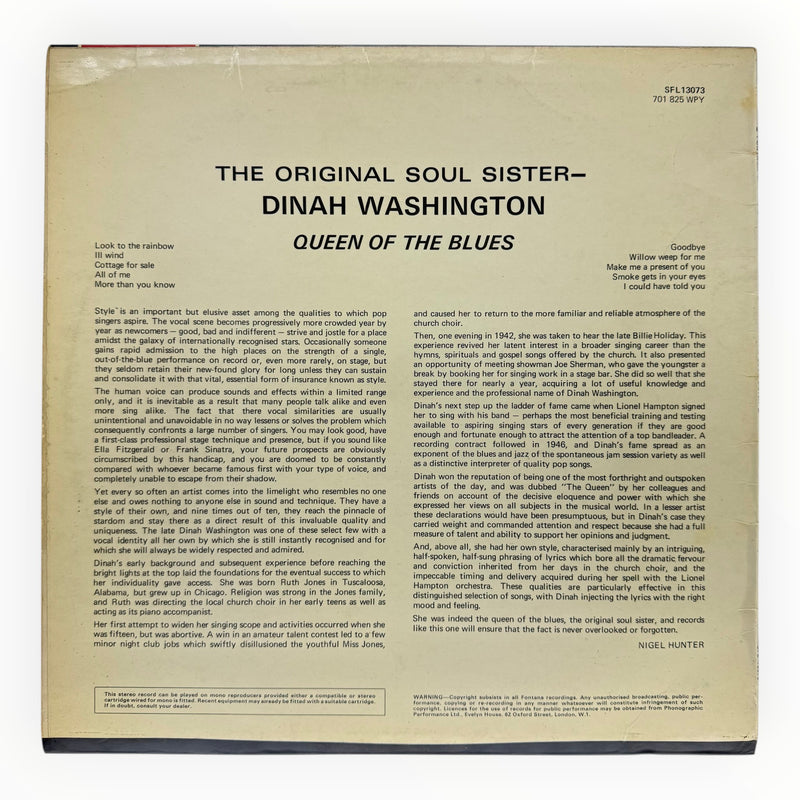 Dinah Washington - The Original Soul Sister - Queen Of The Blues - Vinyl LP - Preowned
