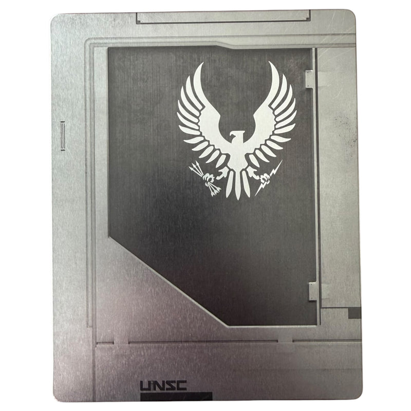 Metallic case with a stylized eagle emblem and 'UNSC' branding on a white background