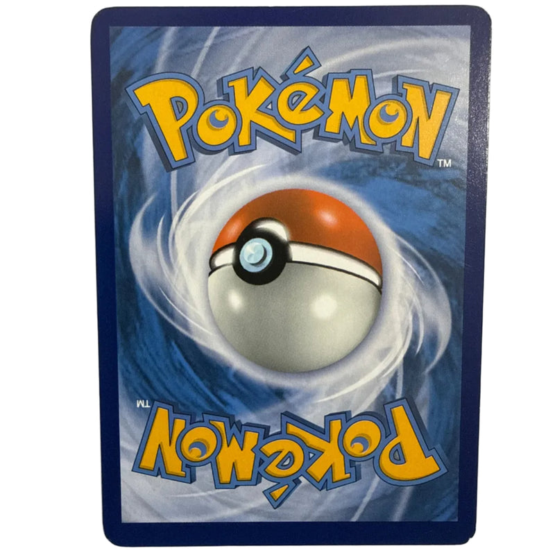 A Pokémon card back featuring a large red-and-white Pokémon ball centered on a blue swirling background, with the Pokémon logo in yellow at the top and mirrored at the bottom.