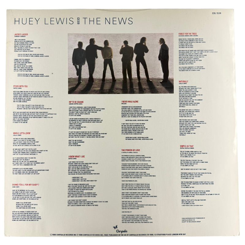Huey Lewis & The News - Fore! - Vinyl LP - Very Good - Inner Sleeve 2