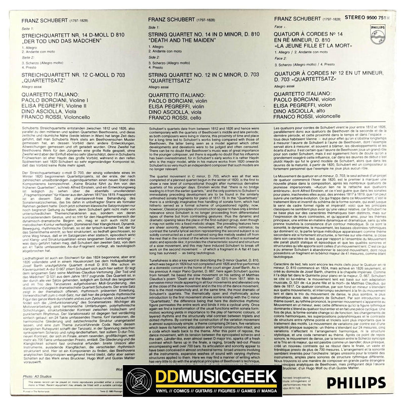 Schubert* – Quartetto Italiano: Der Tod Und Das Mädchen = Death And The Maiden = La Jeune Fille Et La Mort (LP) - DD Music Geek
