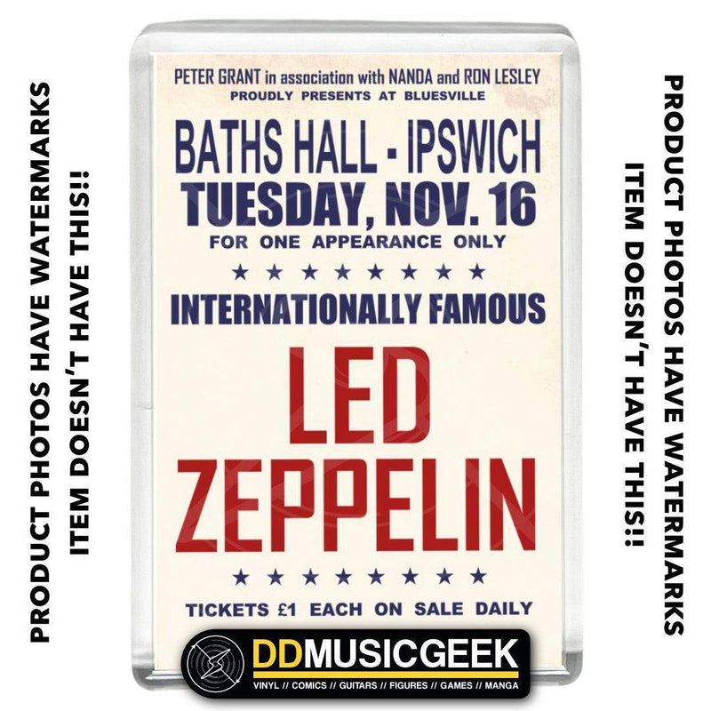 Led Zeppelin at Baths Hall, Ipswich - Poster Print - Small Fridge Magnet - DD Music Geek