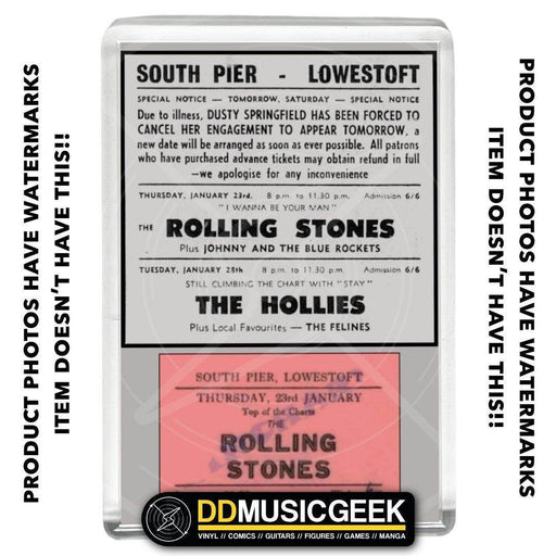 The Rolling Stones, South Pier Pavilion, Lowestoft, Thursday 23rd January 1964 - Ticket & Newspaper Print - Small Fridge Magnet - DD Music Geek