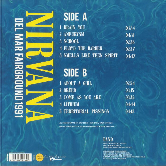 Nirvana - Del Mar Fairground 1991 - Vinyl LP - New - Cult Legends - 180g Back Cover
