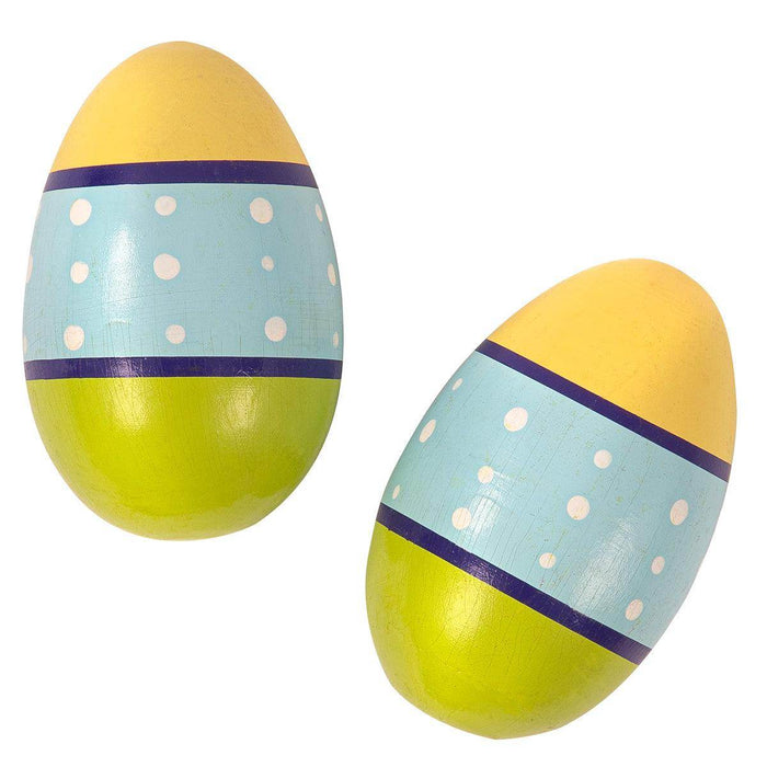 PP World 'Early Years' Wooden Egg Shakers ~ Pair ~ Yellow/Blue/Green - DD Music Geek