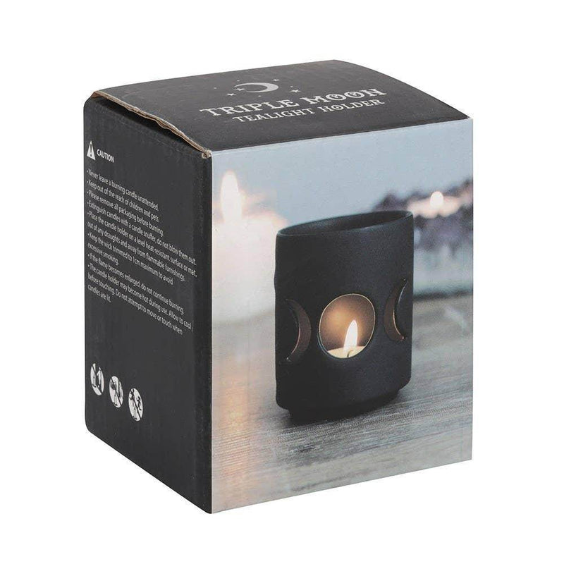 Small Black Triple Moon Cut Out Tealight Candle Holder - DD Music Geek