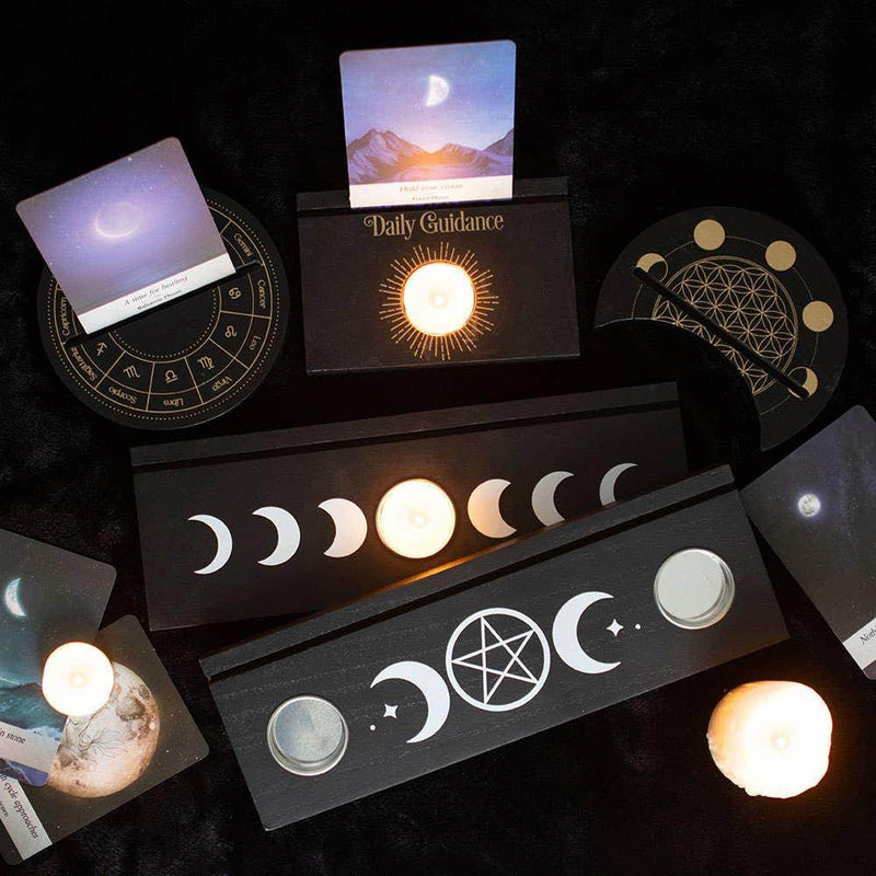 Black Moon Phase Tarot Card Stand Tealight Holder - DD Music Geek
