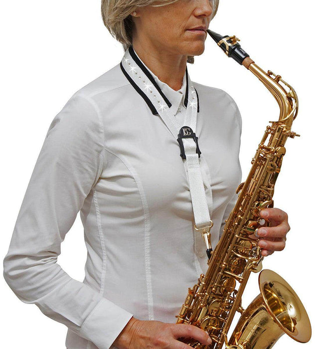 BG Saxophone Glam Strap ~ White ~ Alto, Tenor Sax - DD Music Geek