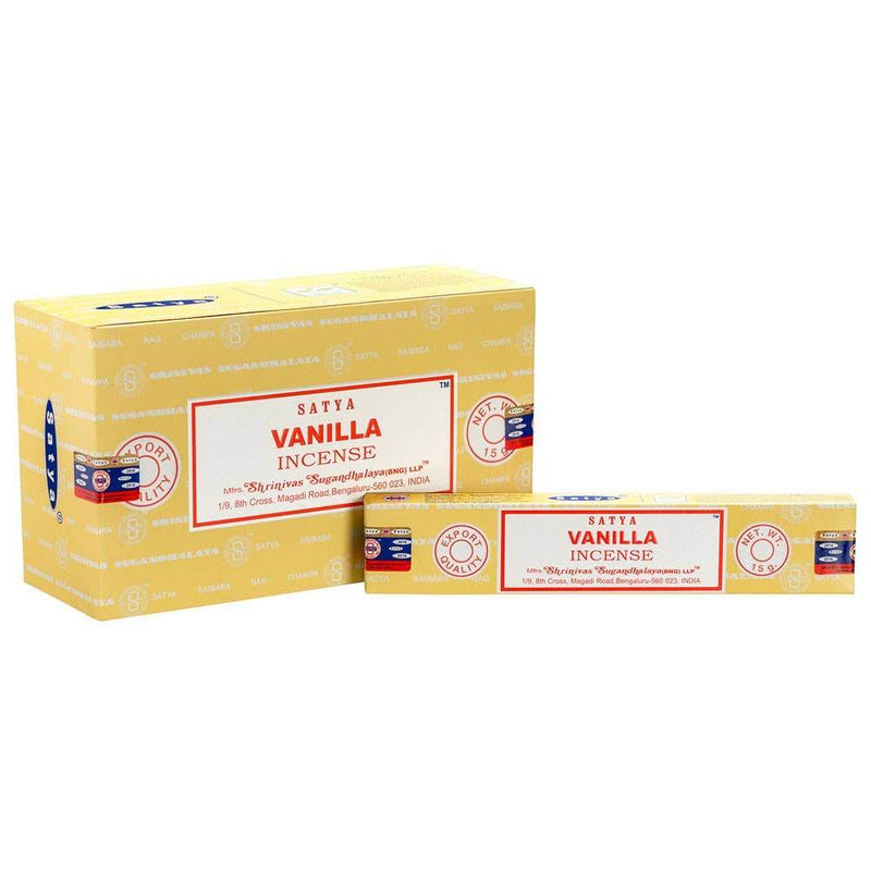 Set of 12 Packets of Vanilla Incense Sticks by Satya - DD Music Geek