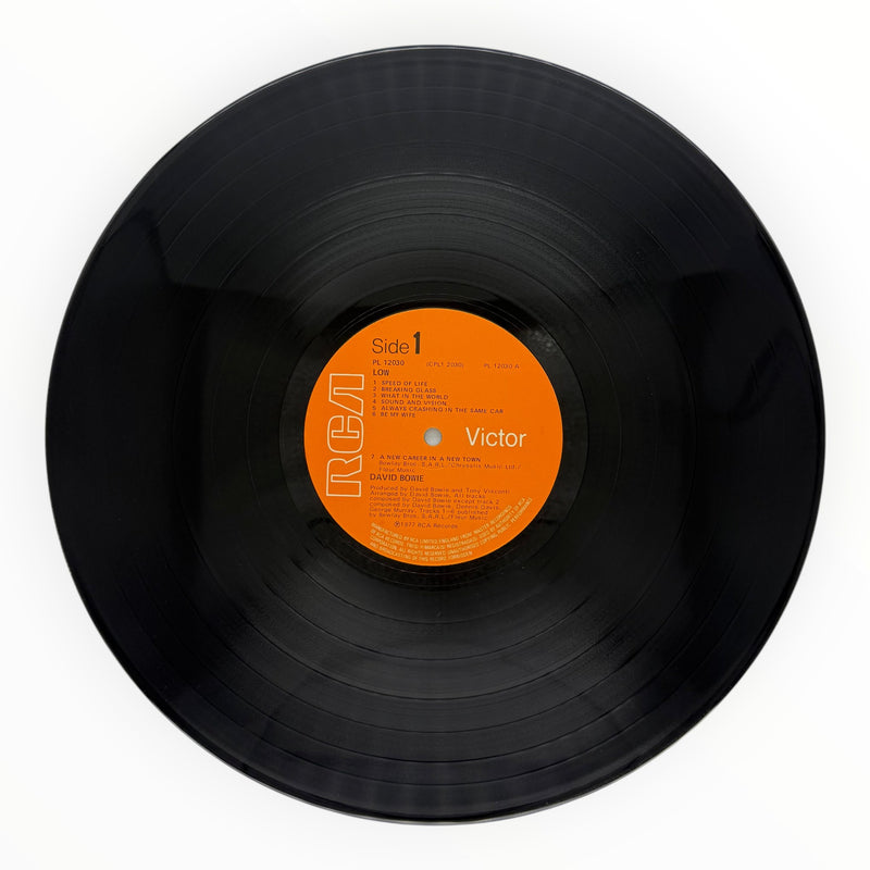 DD Music Geek vintage 1977 David Bowie Low vinyl LP record, Side 1 orange RCA Victor label, stereo pressing.