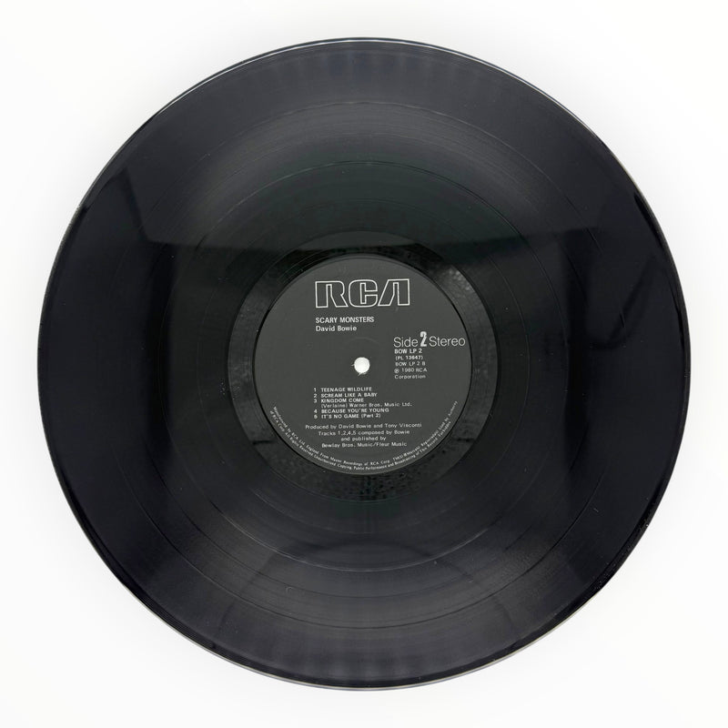 DD Music Geek vinyl record of David Bowie's 1980 album Scary Monsters, showing the black RCA label for side two.