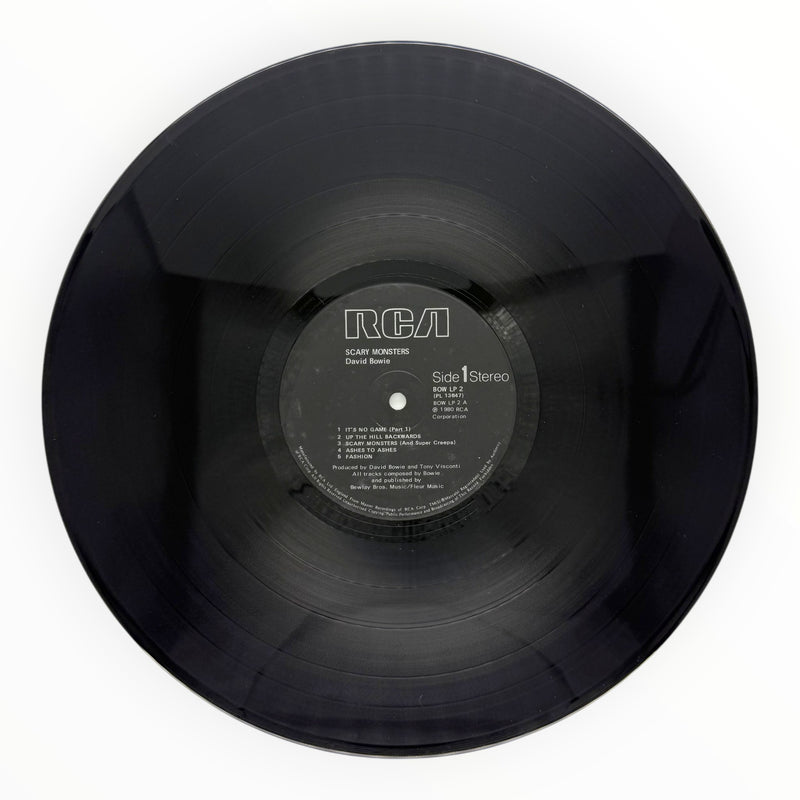 DD Music Geek vinyl record label for David Bowie Scary Monsters 1980 LP side one