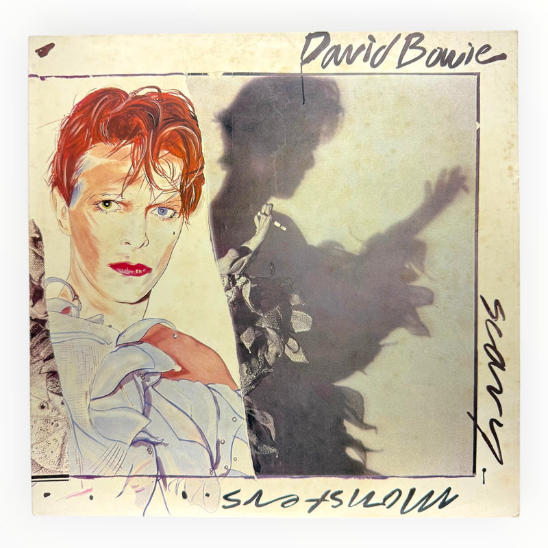 DD Music Geek vintage 1980 David Bowie Scary Monsters vinyl LP record cover with iconic pierrot-style artwork