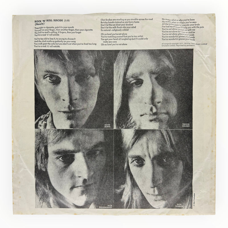 DD Music Geek vintage inner sleeve for David Bowie Ziggy Stardust vinyl featuring black and white band portraits