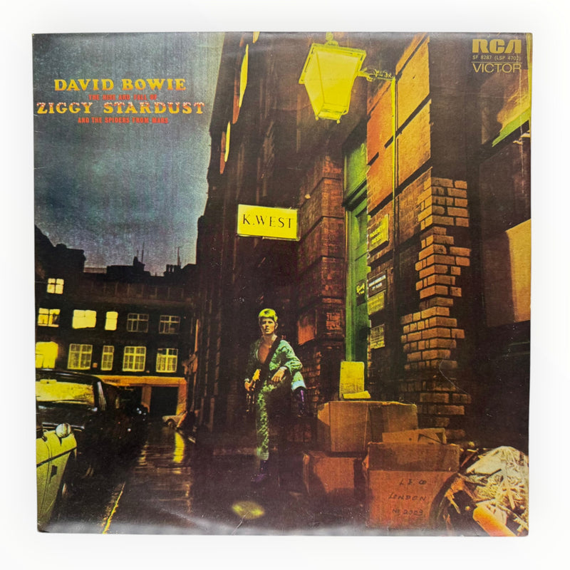 DD Music Geek vintage 1972 David Bowie Ziggy Stardust vinyl LP record sleeve with iconic London street scene cover art