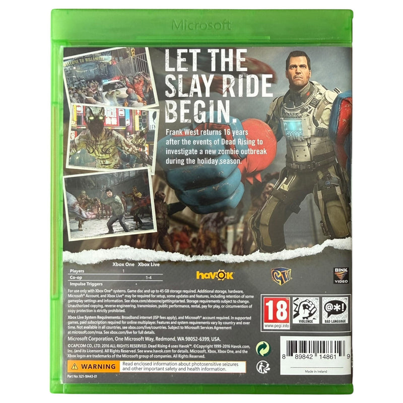 DD Music Geek preowned Xbox One game case for Dead Rising 4, featuring Frank West and zombies.