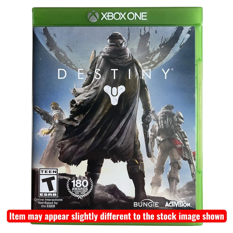 DD Music Geek preowned Destiny 2 Xbox One game disc. Features characters in sci-fi armor against a desolate planet.