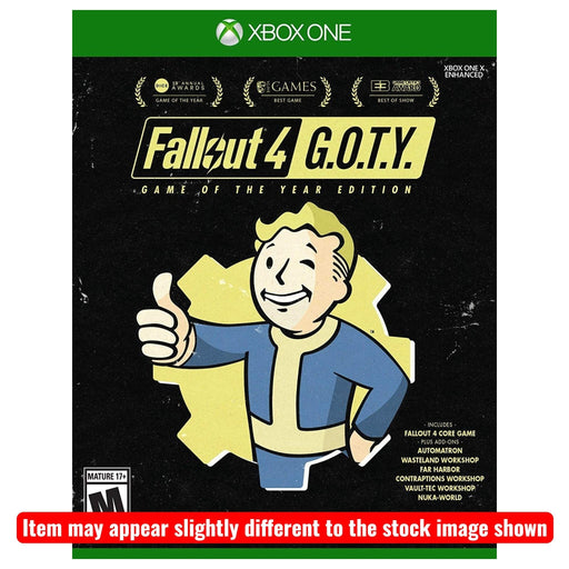 Fallout 4 Game of the Year Edition for Xbox One, featuring Vault Boy giving a thumbs up.