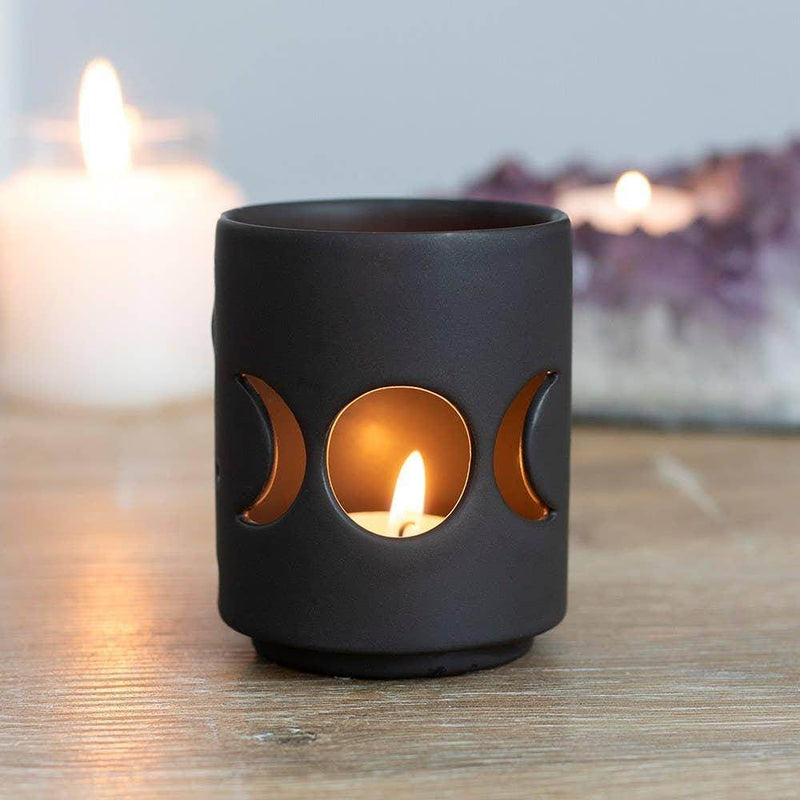 Small Black Triple Moon Cut Out Tealight Candle Holder - DD Music Geek