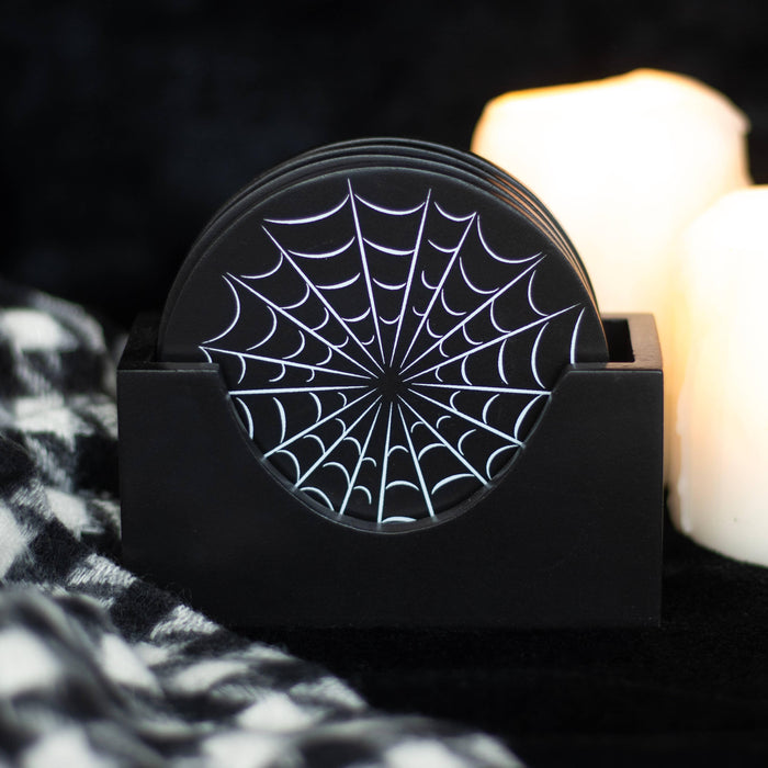 Black Gothic Spiderweb Coaster Set