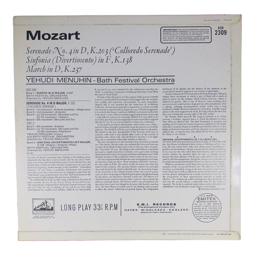 Mozart, Yehudi Menuhin, Bath Festival Orchestra: Music For The Archbishop [Preowned Vinyl] VG/VG+ - DD Music Geek