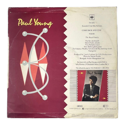 Paul Young: Come Back And Stay / Yours (Extended Club Mix Versions) 12" Tonight [Preowned Vinyl] VG/VG - DD Music Geek