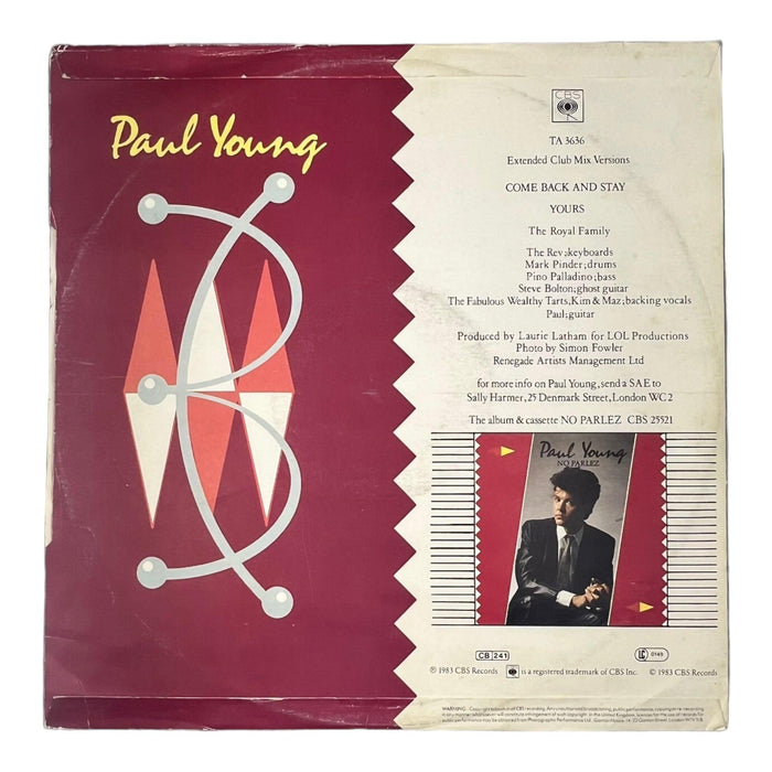 Paul Young: Come Back And Stay / Yours (Extended Club Mix Versions) 12" Tonight [Preowned Vinyl] VG/VG - DD Music Geek