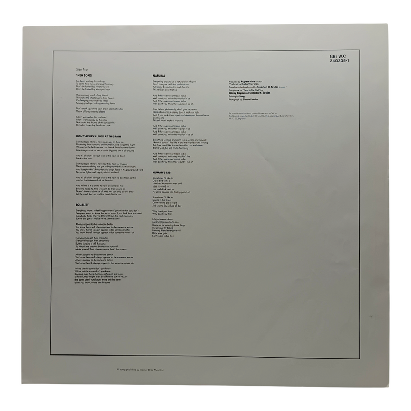 Howard Jones - Human's Lib - Vinyl LP - Preowned - Inner Sleeve Reverse