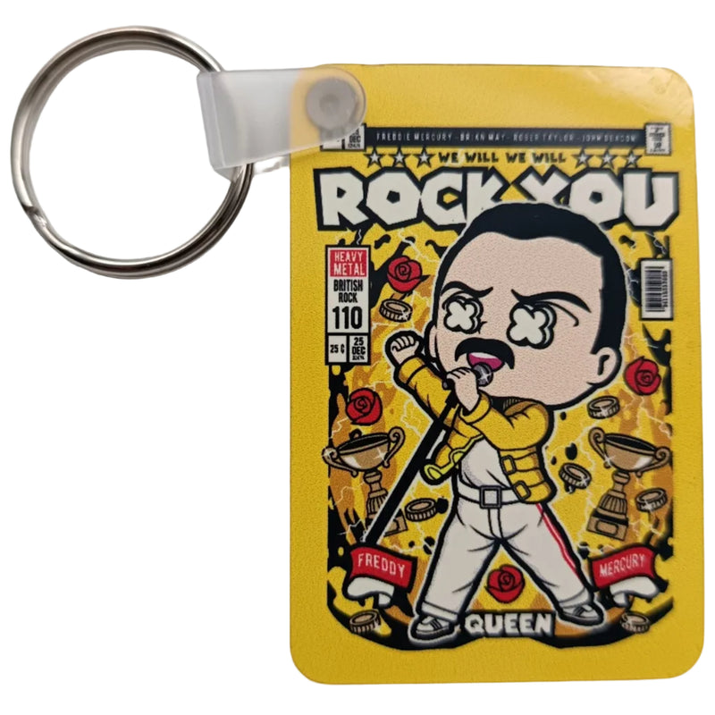 Queen We Will Rock You Freddie Comic-Style Cover - Keyring - New