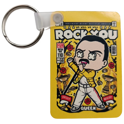 Queen We Will Rock You Freddie Comic-Style Cover - Keyring - New