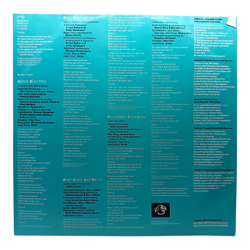 Pointer Sisters - Break Out - Vinyl LP - Preowned - Inner Sleeve Reverse
