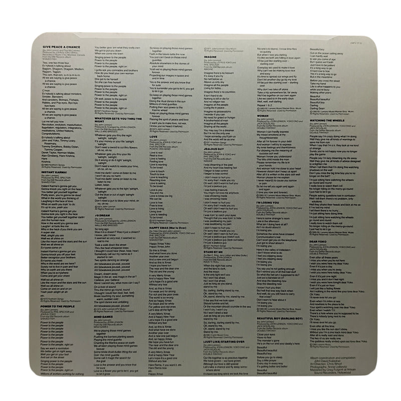 John Lennon - The John Lennon Collection - Vinyl LP - Preowned - Inner Sleeve Reverse