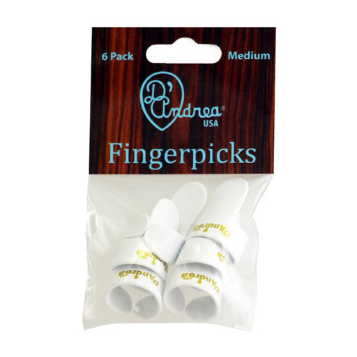 D'Andrea Medium Finger Pick Pack ~ White ~ 6 Picks - DD Music Geek