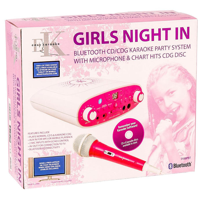 Easy Karaoke 'Girls Night In' Bluetooth® Party Machine + 1 Microphone & CD - DD Music Geek
