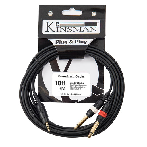Kinsman Standard Soundcard Cable ~ 3.5mm Stereo/2 x 6.35mm Mono ~ 10ft/3m - DD Music Geek